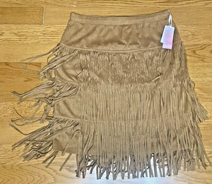NWT Fornia Size Medium Faux Suede Tiered Fringe Western Cowboy Rodeo Knee Skirt - Picture 1 of 6