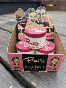 Vintage Pomatex Hair Grooming Conditioner Milk Glass Jars Counter Store Display - Picture 1 of 5