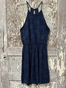 Französisches graues dunkelblaues Spitzenkleid Größe M - Bild 1 von 3