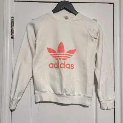 Kids Vintage Adidas Trefoil Sweatshirt Center Big Logo White Youth Large - Image 1 of 2