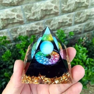 Opal 7 Chakra With Obsidian Stone Sphere Orgonite Pyramid Chakra Energy US - Picture 1 of 2