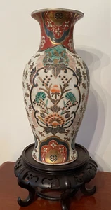 Vintage Chinese 12” Hand Painted Enameled Macanese Macau Vase Red Stamp 12" - Picture 1 of 19