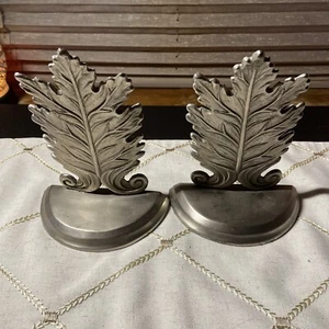 Vintage Of Pair Brass Metal Bookends Leaf Leaves Shelf Decorations - Picture 1 of 5