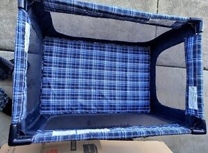 Cosco Foldable Baby Playpen with Carry Bag Blue Plaid Trim 28 inches Tall