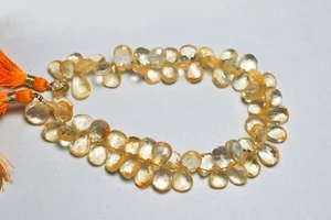 A+ Natural Yellow Citrine Faceted Pear Heart Briolette Shape Gemstone Beads 12Pc - Picture 1 of 12
