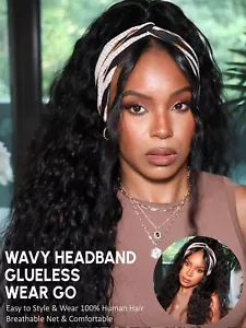 UNice Brazilian Put On And Go Headband Glueless Water Wave Human Hair Wigs 150% - Picture 1 of 22