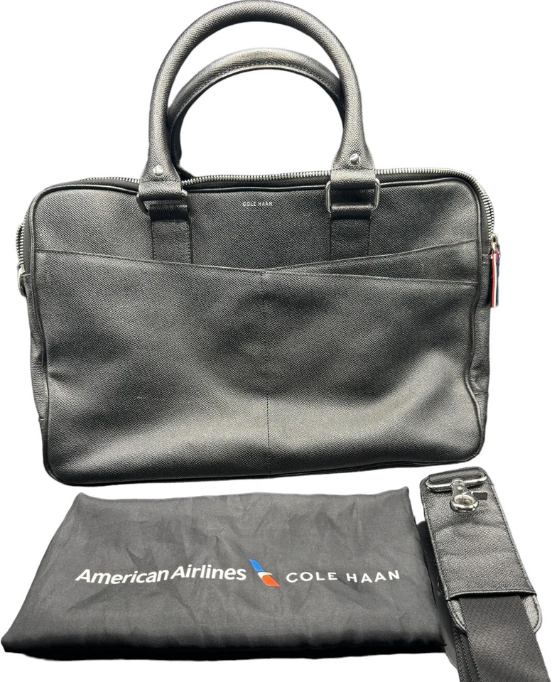 Cole Haan Maletín American Airlines Cuero Negro Bolso para Laptop Attache Pilot Foto 1 de 4