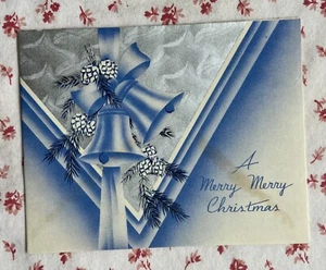 Campanas de Navidad, conos de pino y tarjeta de felicitación vintage de la década de 1930 - Imagen 1 de 5