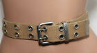 Tan Cotton Webbing Belt Double Prong Roller Buckle - Size M - 38" Long