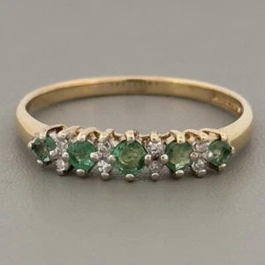 9ct Yellow Gold 0.1ct Emerald & Diamond Eternity Ring, UK sizes S 1/2, Hallmark - Picture 1 of 6