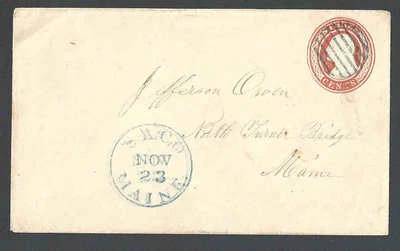 1853 U1 Used Entire Die 1 3c Red On White Nesbitt Seal On Back UPSS #2a See Info - Image 1 of 2