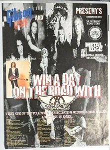 AEROSMITH GANA UN DÍA EN LA CARRETERA CON CONCURSO GIBSON REVISTA ANUNCIO IMPRESO VERSIÓN 2 - Imagen 1 de 2