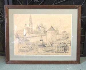 1948 Original FIRMADO PONSOV Artista Ruso DIBUJO Moscú Arte Teatro Kremlin - Imagen 1 de 9