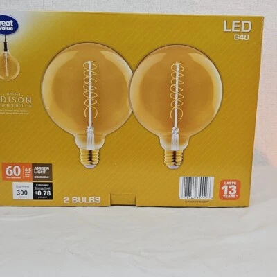 Edison Retro Vintage Decorative Lage 5" Spherical LED Light Bulb 60W Eq. 2 Pk - Image 1 of 4
