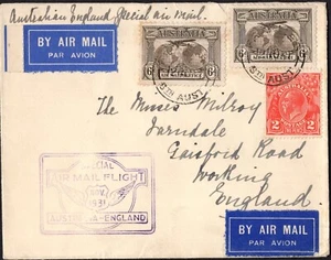 1931 Australia To UK Special Flight Addressed 3 Stamps Flight Cover, Good Cond - Bild 1 von 1