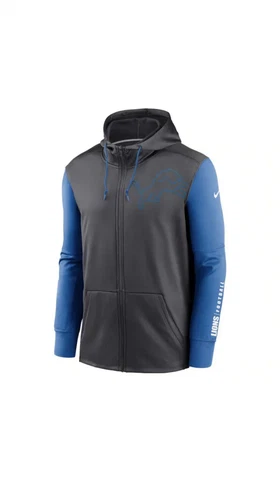 Nike Detroit Lions Gray Left Chest Mascot Therma Full Zip Hoodie MENS M MEDIUM Cover