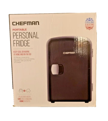 Mini refrigerador personal portátil Chefman 4 litros 6 latas enfría o calienta negro nuevo en caja Foto 1 de 4