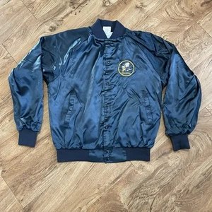 US Navy Seabees Satin Dark Blue Jacket Mens Size Large Vintage Military Made USA - Picture 1 of 9