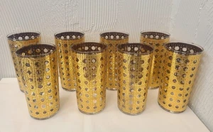 Vintage Culver 22K Gold Overlay Cane Cannella Longdrinkglas 8er Set Gläser  - Bild 1 von 9