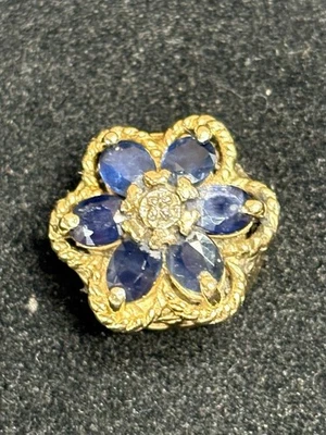 Vintage Richard Klein KLJCI 14K Yellow Gold Blue Sapphire Flower Slide Charm - Image 1 of 4