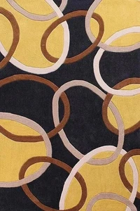 Modern Geometric Rings Area Rug - Yellow Navy Abstract Carpet for Living Room - Picture 1 of 4