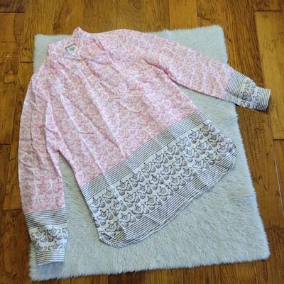 Top túnica Bell by Alicia Bell Popover para mujer XL rosa estampado seda algodón Foto 1 de 4