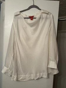 SUNDANCE 100% Silk Blouse Women’s Size Medium Ivory Draped Collar Top - Picture 1 of 3