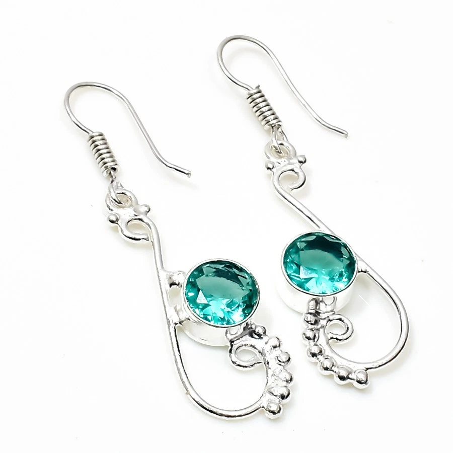 Pendiente de plata esterlina 925 con piedras preciosas de turmalina verde hecho a mano tamaño-1,8" Foto 1 de 4