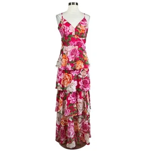 Eliza J Women's Formal Dress Size 8 Pink Floral Print Chiffon Sleeveless Gown - Picture 1 of 14