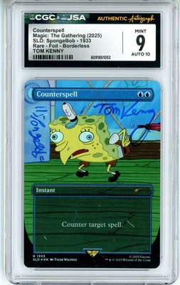 CGC MINT 9 Auto 10 Tom Kenny Counterspell SDL Spongebob R 1933 Foil Borderless - Image 1 of 2