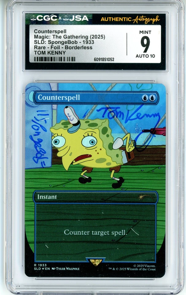 CGC MINT 9 Auto 10 Tom Kenny Counterspell SDL Spongebob R 1933 Foil Borderless - Image 1 of 2