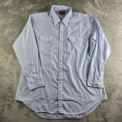 Ely Plains Shirt Men 18 34/35 Light Blue Striped Pearl Snap Cowboy Rodeo Western - Image 1 of 4