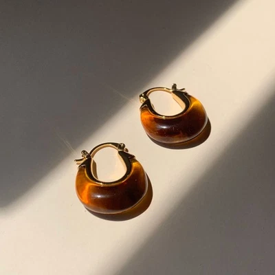 Small Brown Acrylic Hoop Earrings for Women Gold Lightweight Hypoallergenic - Image 1 of 4