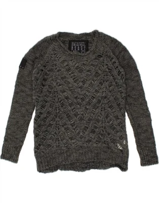 SUPERDRY Womens Boat Neck Jumper Sweater UK 10 Small Grey Acrylic CC96 - Image 1 of 3