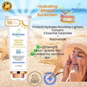 ๐50 SPF Mineral hydrating Sunscreen 100ml, Ceramides & Niacinamide UVA/UVB - Picture 1 of 5