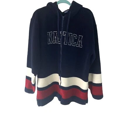 Chaqueta polar Nautica vintage para hombre talla mediana roja blanca azul tricolor cremallera frontal Foto 1 de 4