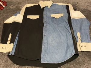 Express Rider Western Shirt Mens M Multicolor Pearl Snap Button Vtg Colorblock - Picture 1 of 9