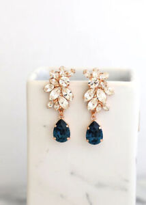 3Ct Pear Cut Simulated Blue Sapphire Drop & Dangle Earrings 14K Rose Gold Plated