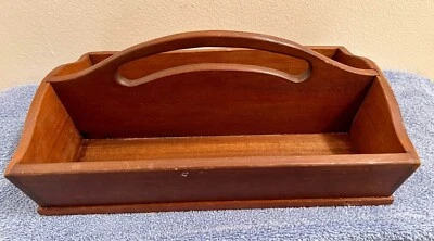 Gorgeous Antique Solid Walnut Wood Hand Crafted Divided Handled Tote Caddy - Image 1 of 4