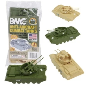 BMC Payton Recast Anti-Aircraft Tank 4pc Tan Green Plastic Army Men Vehicles (B) - Picture 1 of 6