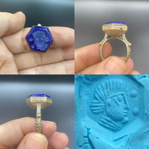 Hermoso anillo intaglio sentado rey piedra lapislázuli romano antiguo genuino - Imagen 1 de 12