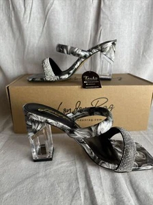 London Rag Women's Krypton Marble Print Clear Block Heel Sandals Size 6US - Picture 1 of 8