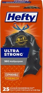 Hefty ultrastarke große Mehrzweck-Müllbeutel schwarz unparfümiert 30 Gallonen 25 Co - Bild 1 von 8