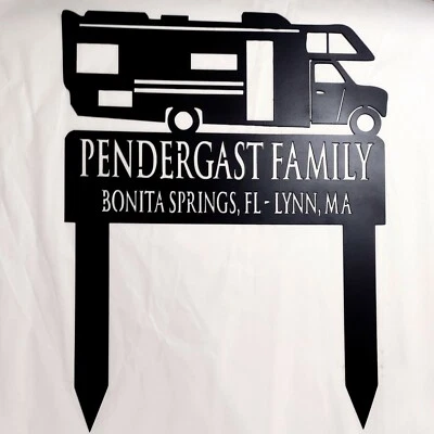 Metal 22" Class C Motorhome Yard Stake Custom Family Name City State Plasma Cut  - Image 1 of 4