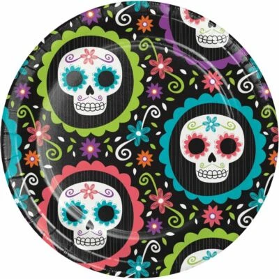 Day of the Dead Skulls 8 Ct 7" Dessert Cake Plates Halloween - Image 1 of 2