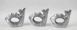 Pewter IHI Fish Napkin Rings Holders Set Of 3 - Picture 1 of 4