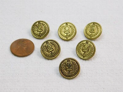 Set of 6 Vintage Antique Brass Omega In Laurel Wreath Shank Buttons - Image 1 of 4