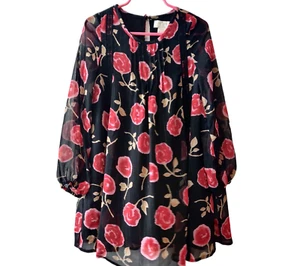 Kate Spade Girls Black Red Allover Floral Gold Thread Lined Party Shift Dress 7Y - Picture 1 of 11