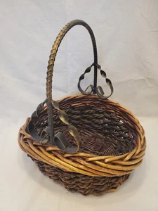 Wicker Rattan Woven Oval Basket Metal Handle, 12-1/2" X 10" - Picture 1 of 6