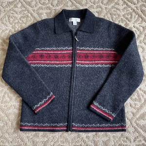 Vintage 90s Petite Sophisticate 100% WOLLE Gr. M Full Zip Pullover dunkelgrau dick - Bild 1 von 12